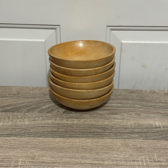 Vintage Ucagco Japanese Wooden Bowl 6” Trinket Dish Nut Bowl  Set Of 6 - Picture 5 of 5